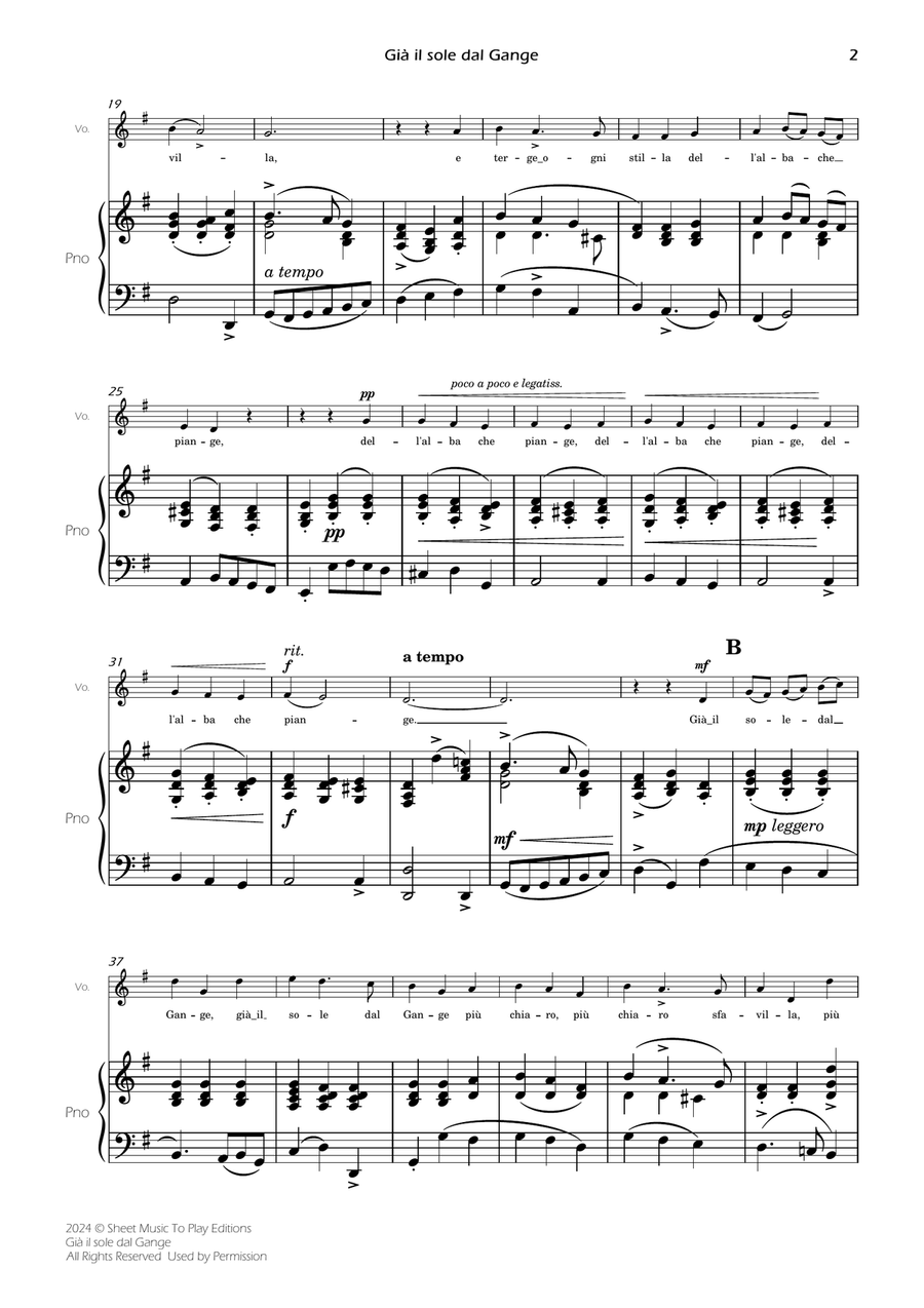 Scarlatti - Già il sole dal Gange - Voice and Piano - G Major Piano, Vocal scores gallery preview page 4