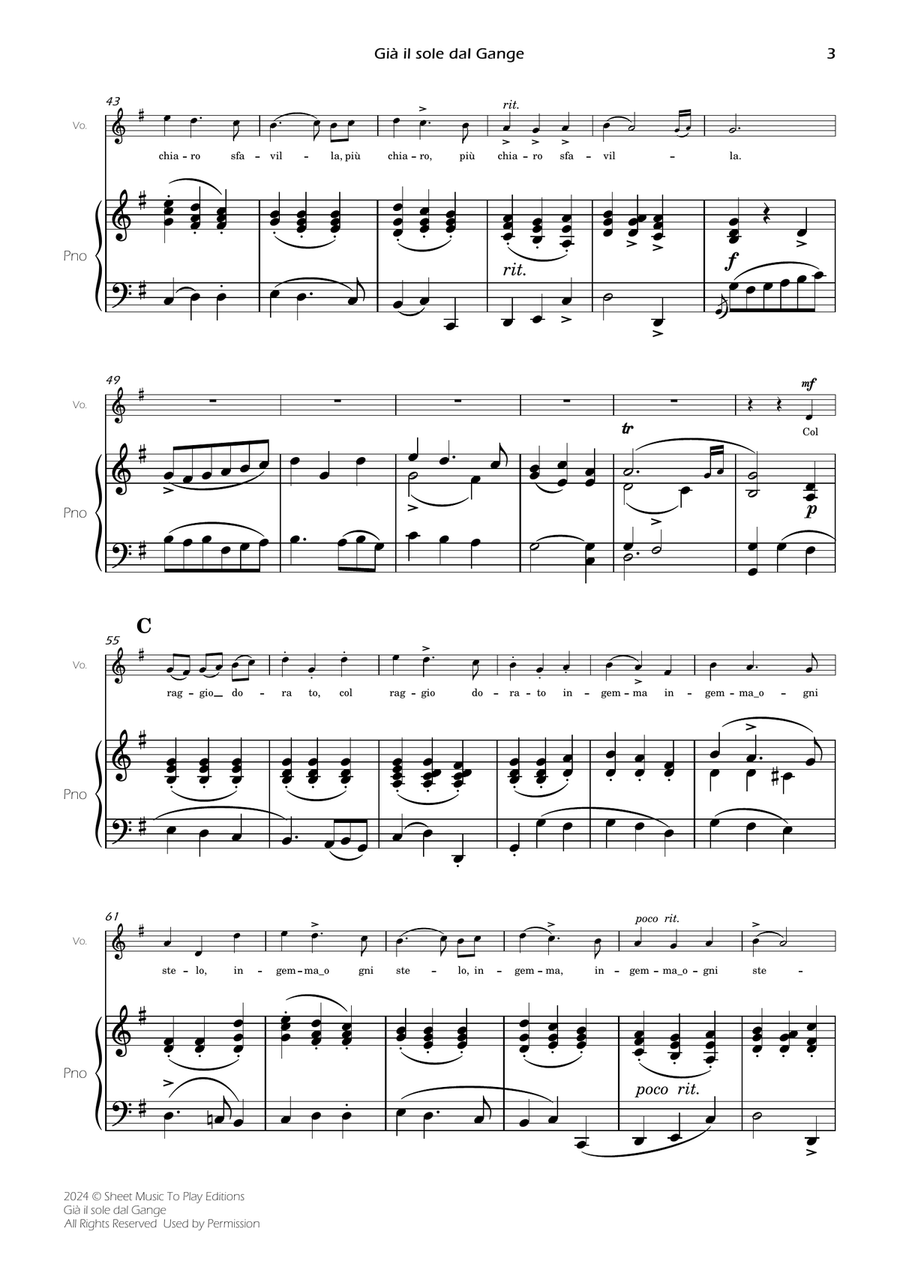 Scarlatti - Già il sole dal Gange - Voice and Piano - G Major Piano, Vocal scores gallery preview page 5