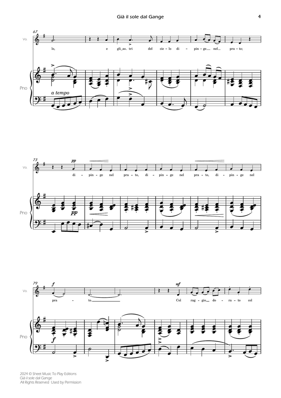 Scarlatti - Già il sole dal Gange - Voice and Piano - G Major Piano, Vocal scores gallery preview page 6