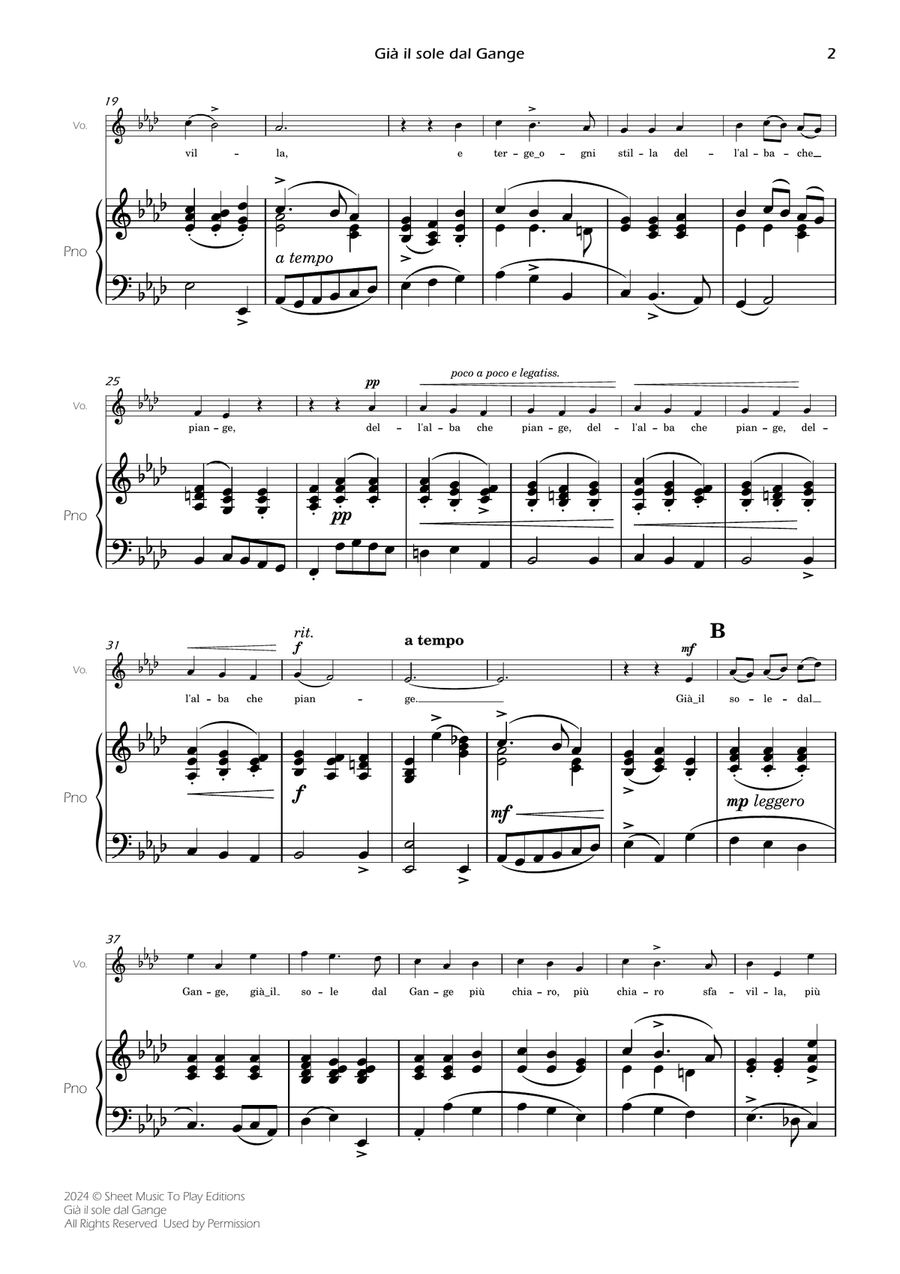 Scarlatti - Già il sole dal Gange - Voice and Piano - Ab Major Piano, Vocal scores gallery preview page 4