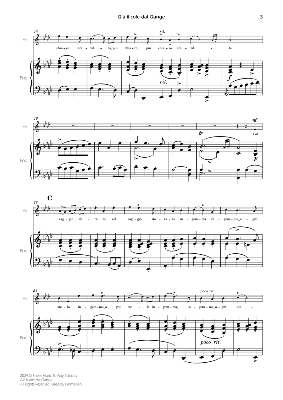 Scarlatti - Già il sole dal Gange - Voice and Piano - Ab Major Piano, Vocal scores gallery preview page 5