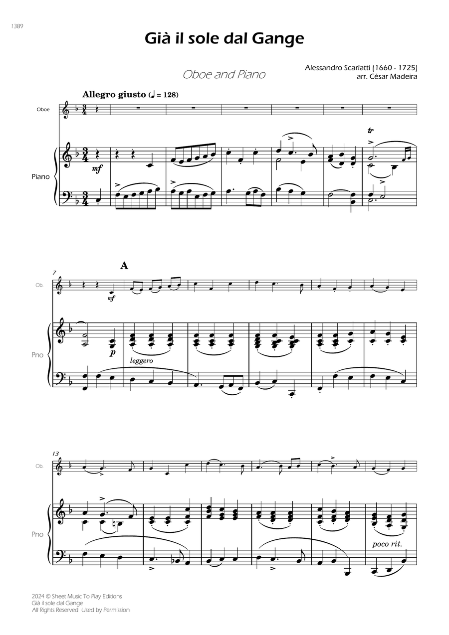 Scarlatti - Già il sole dal Gange - Oboe and Piano (Full Score and Parts) Piano scores gallery preview page 3