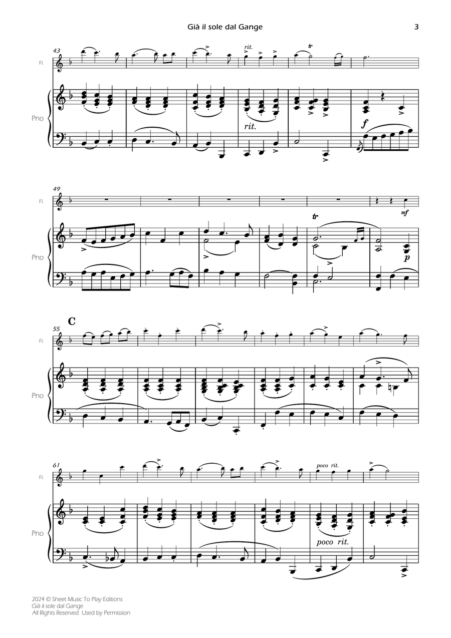 Scarlatti - Già il sole dal Gange - Flute and Piano (Full Score and Parts) Flute scores gallery preview page 5