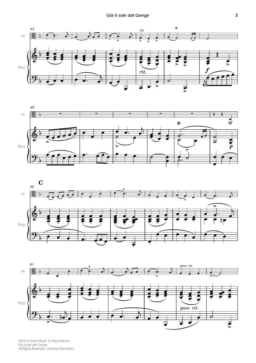 Scarlatti - Già il sole dal Gange - Viola and Piano (Full Score and Parts) Piano scores gallery preview page 5