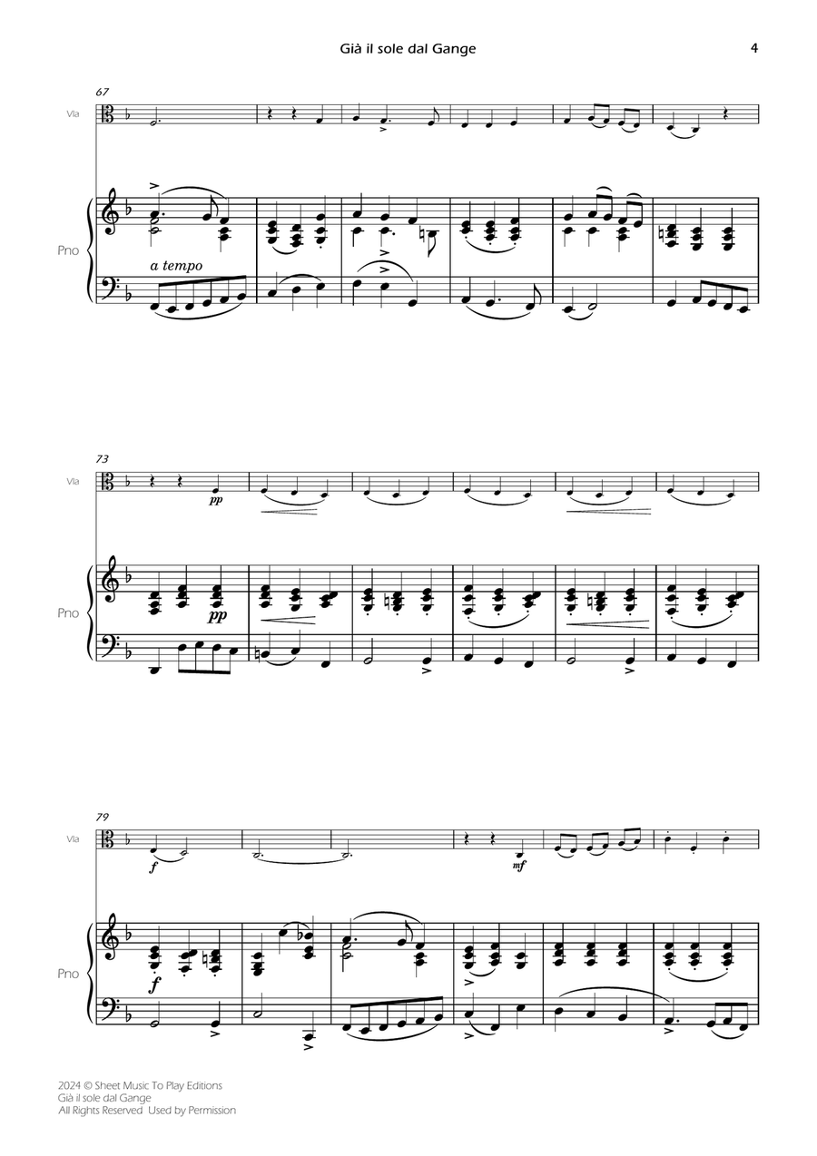 Scarlatti - Già il sole dal Gange - Viola and Piano (Full Score and Parts) Piano scores gallery preview page 6