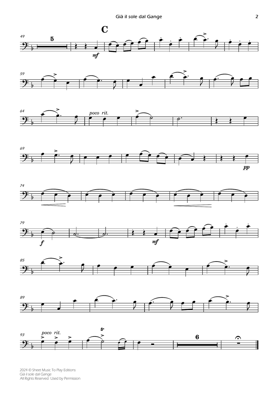 Scarlatti - Già il sole dal Gange - Cello and Piano (Individual Parts) Piano scores gallery preview page 2
