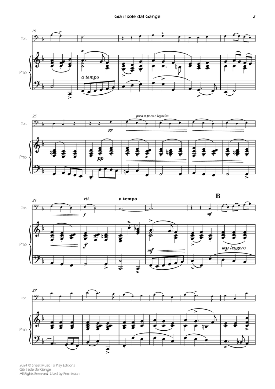 Scarlatti - Già il sole dal Gange - Trombone and Piano (Full Score and Parts) Piano scores gallery preview page 4
