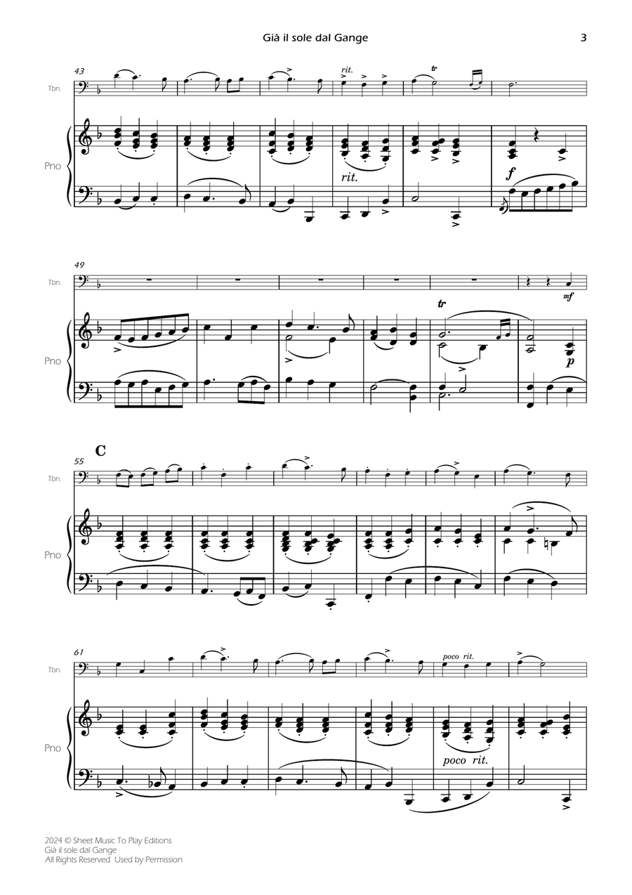 Scarlatti - Già il sole dal Gange - Trombone and Piano (Full Score and Parts) Piano scores gallery preview page 5