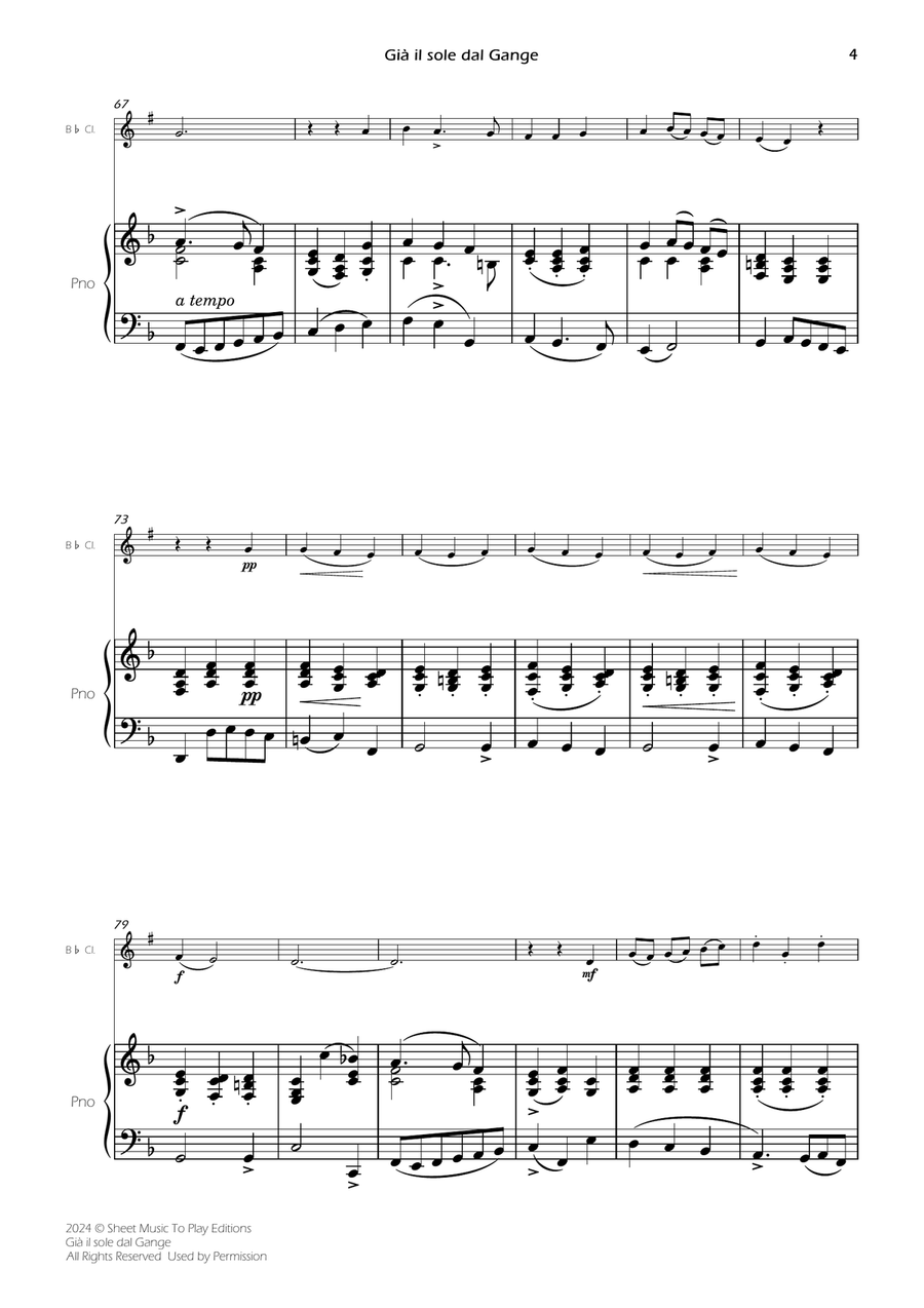 Scarlatti - Già il sole dal Gange - Bb Clarinet and Piano (Full Score and Parts) B-Flat Clarinet scores gallery preview page 6