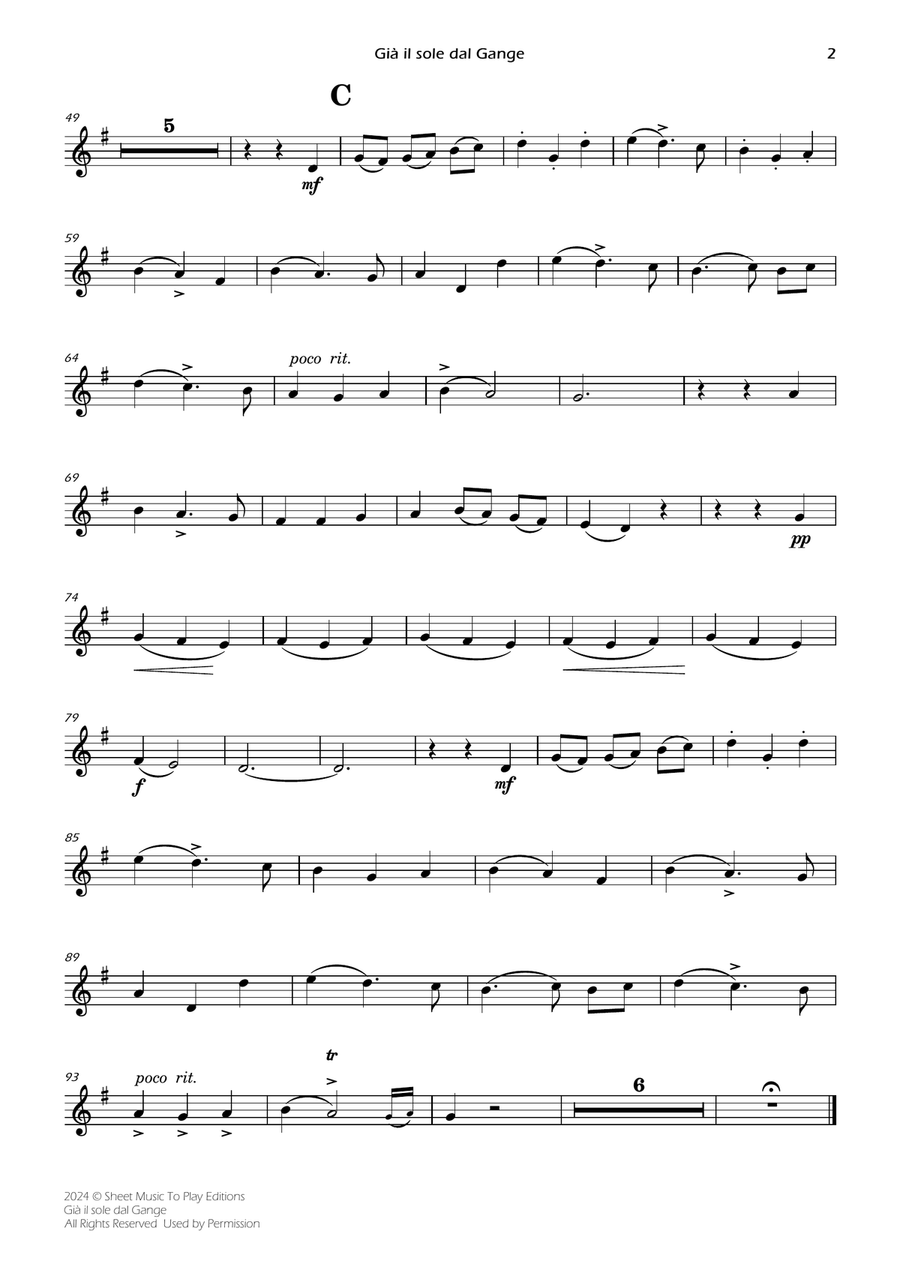 Scarlatti - Già il sole dal Gange - Bb Clarinet and Piano (Individual Parts) B-Flat Clarinet scores gallery preview page 2