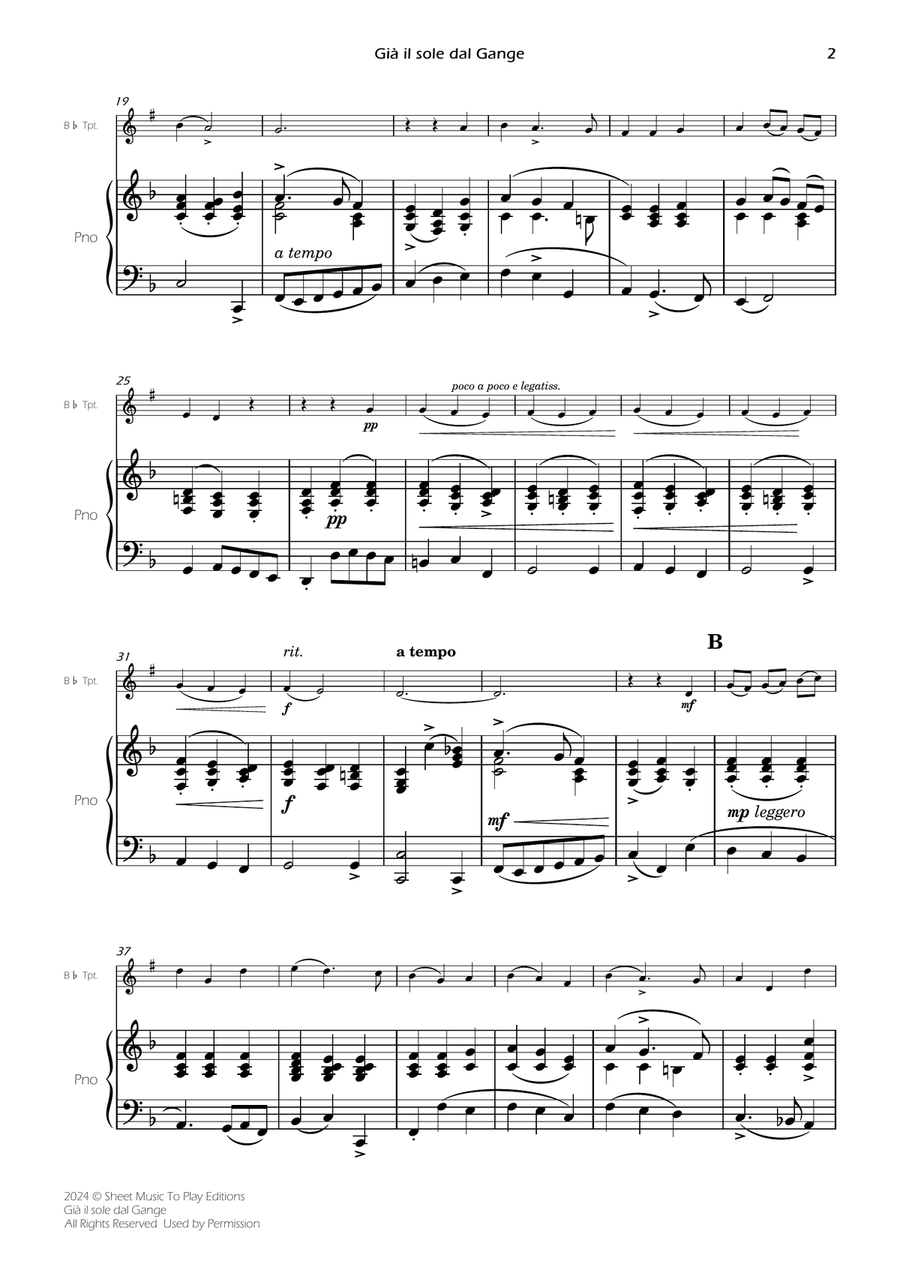 Scarlatti - Già il sole dal Gange - Bb Trumpet and Piano (Full Score and Parts) B-Flat Trumpet scores gallery preview page 4