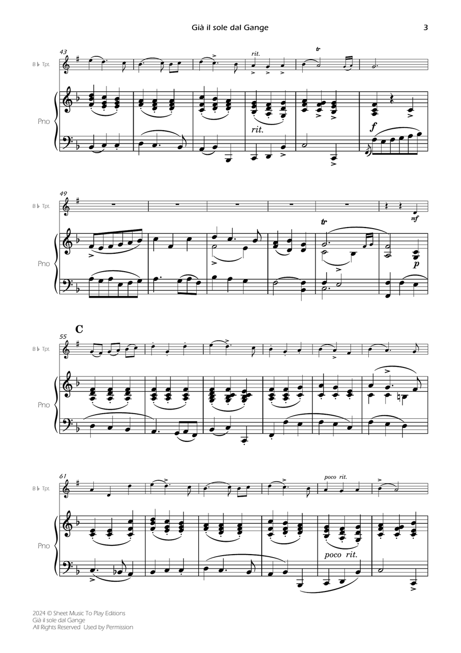 Scarlatti - Già il sole dal Gange - Bb Trumpet and Piano (Full Score and Parts) B-Flat Trumpet scores gallery preview page 5
