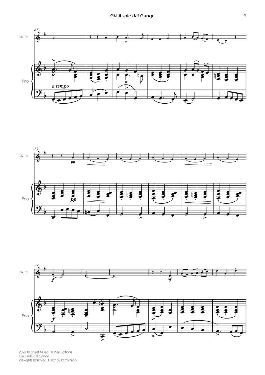 Scarlatti - Già il sole dal Gange - Bb Trumpet and Piano (Full Score and Parts) B-Flat Trumpet scores gallery preview page 6