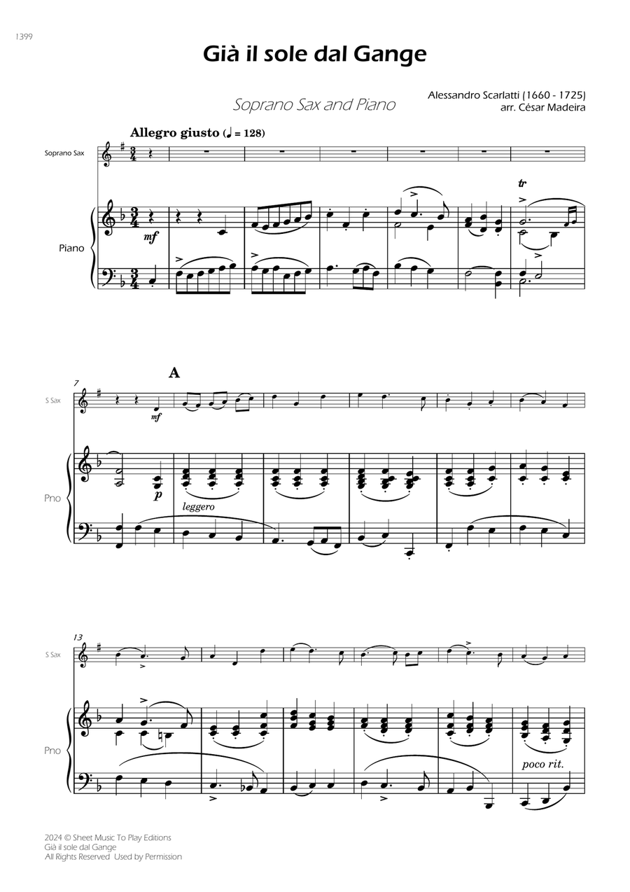 Scarlatti - Già il sole dal Gange - Soprano Sax and Piano (Full Score and Parts) Soprano Saxophone scores gallery preview page 3
