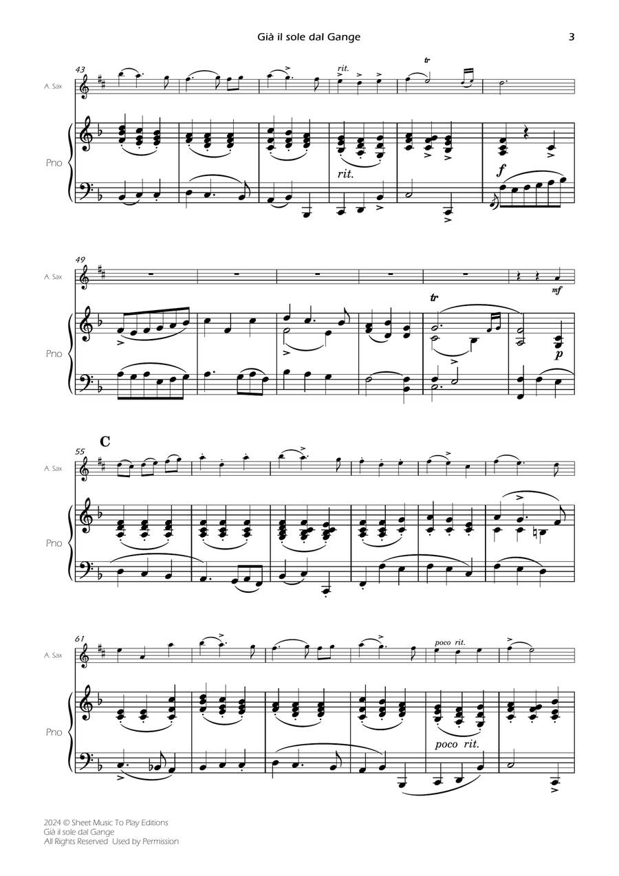 Scarlatti - Già il sole dal Gange - Alto Sax and Piano (Full Score and Parts) Alto Saxophone scores gallery preview page 5