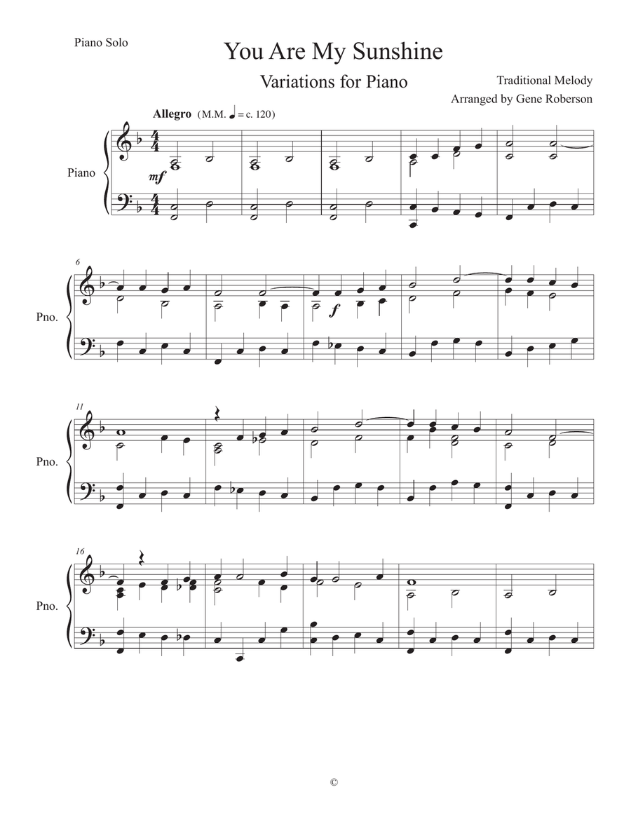 You Are My Sunshine Variations for Advanced Piano Piano Solo scores gallery preview page 2