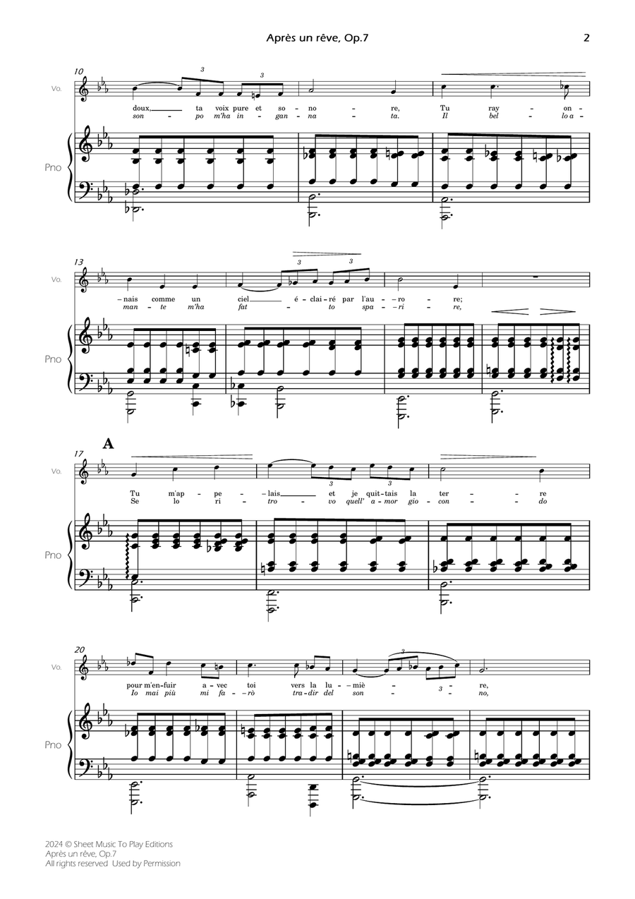 Après un rêve, Op.7 - Voice and Piano (Full Score) Piano, Vocal scores gallery preview page 2