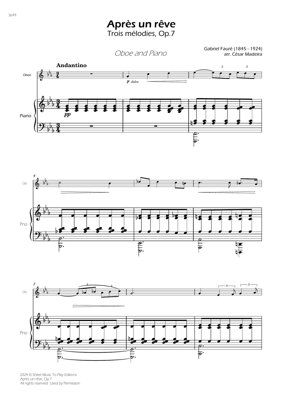 Après un rêve, Op.7 - Oboe and Piano (Full Score and Parts) Piano scores gallery preview page 3