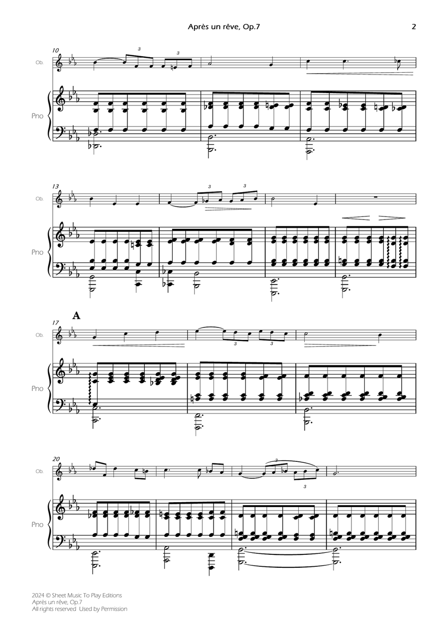 Après un rêve, Op.7 - Oboe and Piano (Full Score and Parts) Piano scores gallery preview page 4