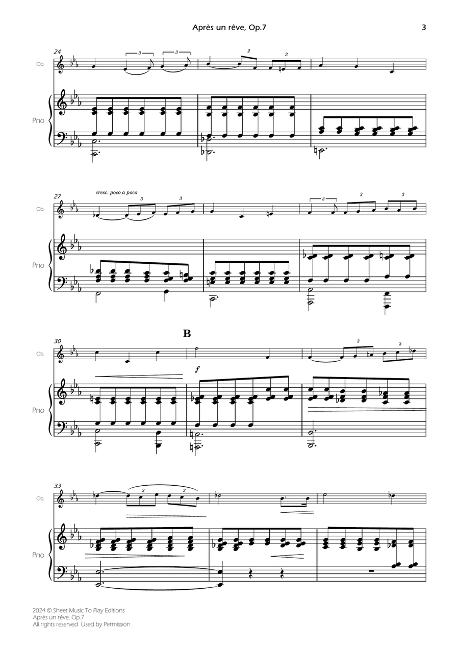 Après un rêve, Op.7 - Oboe and Piano (Full Score and Parts) Piano scores gallery preview page 5