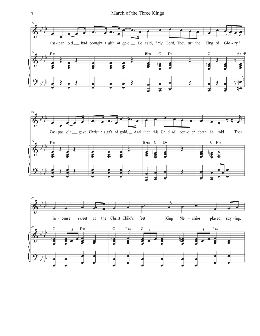 March of the Three Kings (Unison choir) Unison Choir scores gallery preview page 4