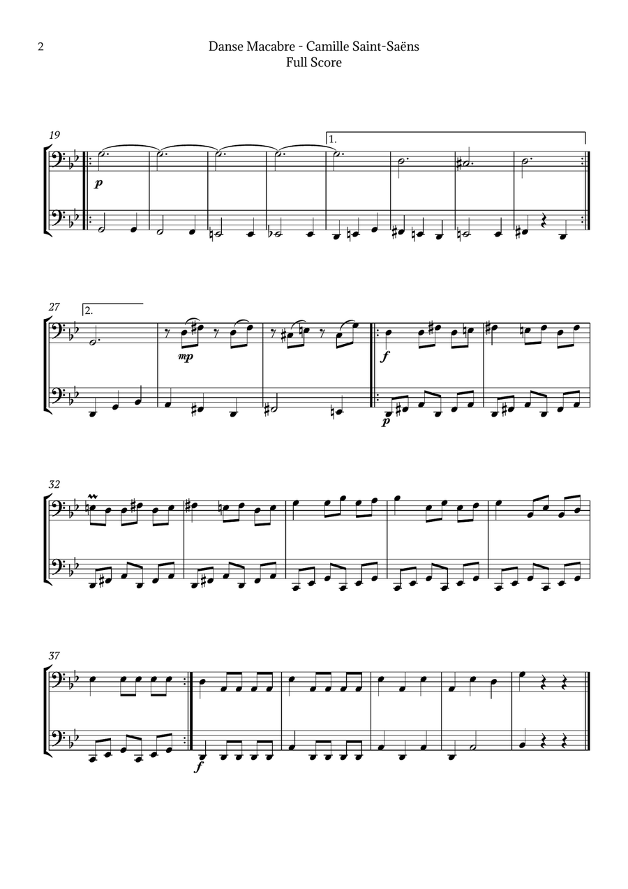 Danse Macabre by Camille Saint-Saëns String Duet scores gallery preview page 2