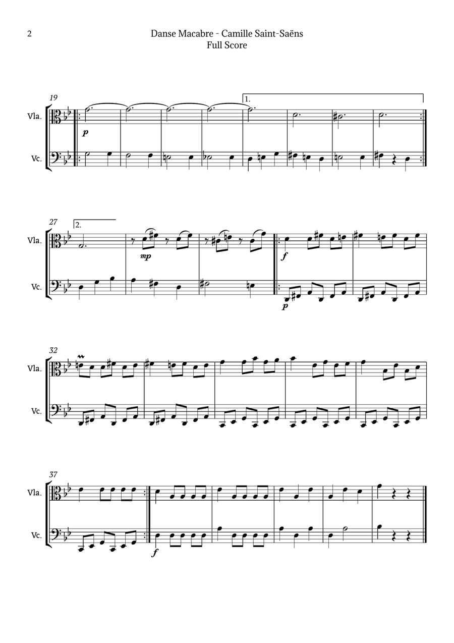 Danse Macabre by Camille Saint-Saëns String Duet scores gallery preview page 2