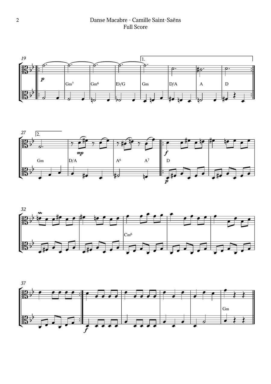 Danse Macabre by Camille Saint-Saëns String Duet scores gallery preview page 2