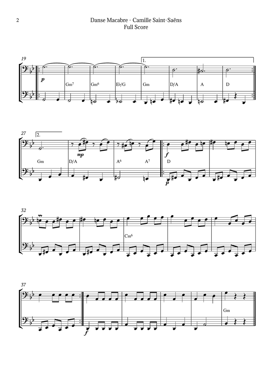 Danse Macabre by Camille Saint-Saëns String Duet scores gallery preview page 2