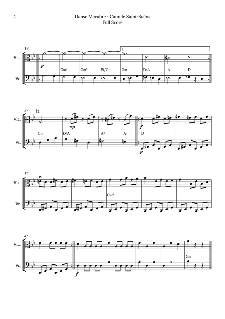 Danse Macabre by Camille Saint-Saëns String Duet scores gallery preview page 2