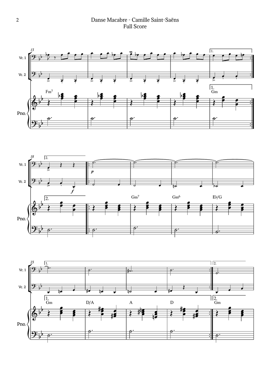 Danse Macabre by Camille Saint-Saëns String Duet scores gallery preview page 2