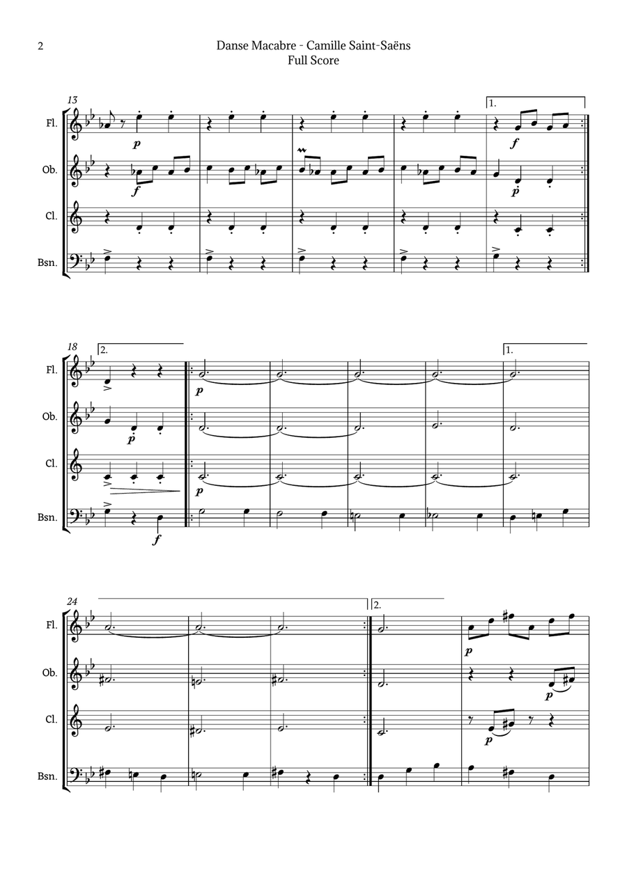 Danse Macabre by Camille Saint-Saëns Woodwind Quartet scores gallery preview page 2