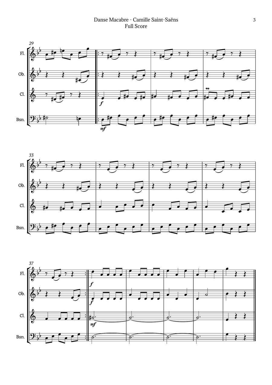 Danse Macabre by Camille Saint-Saëns Woodwind Quartet scores gallery preview page 3