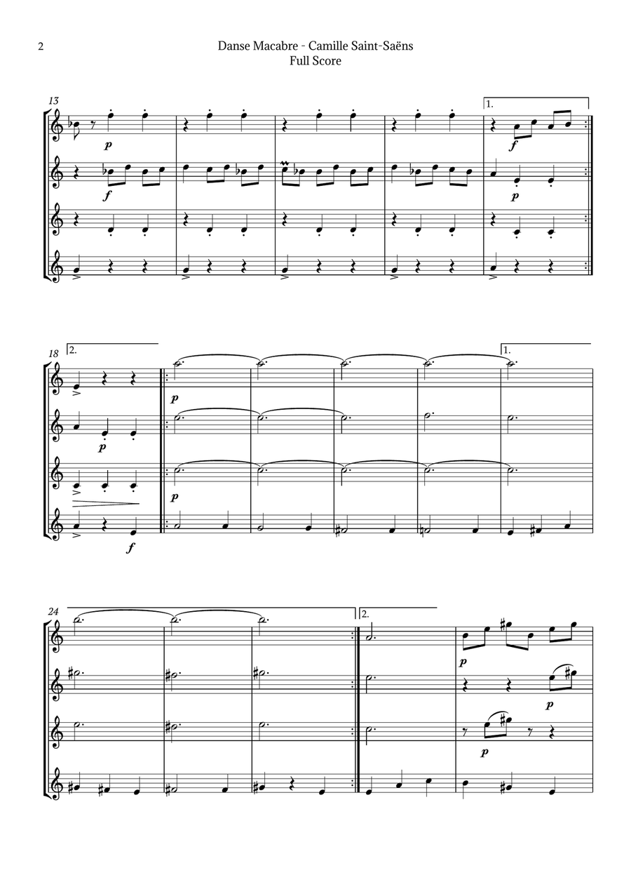 Danse Macabre by Camille Saint-Saëns Saxophone Quartet scores gallery preview page 2