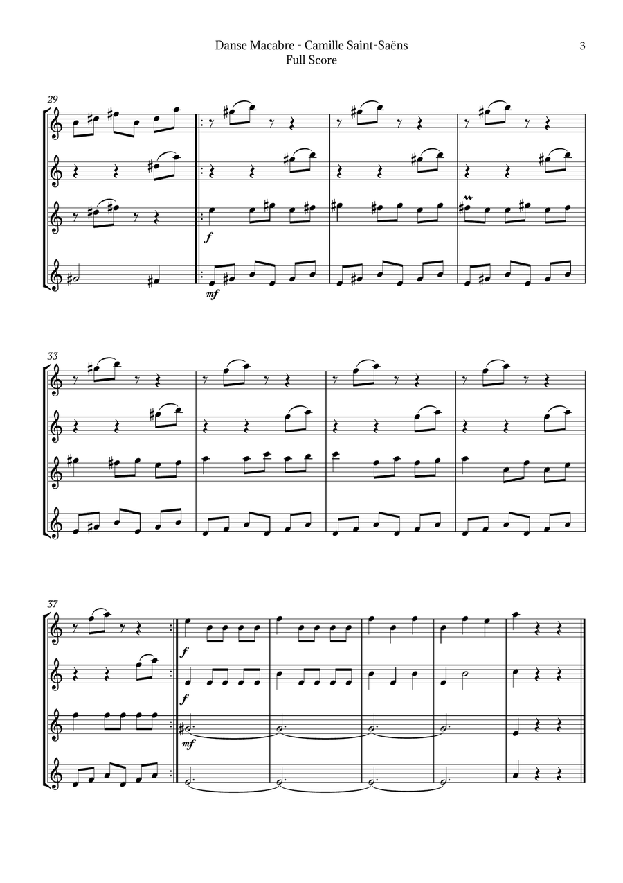 Danse Macabre by Camille Saint-Saëns Saxophone Quartet scores gallery preview page 3