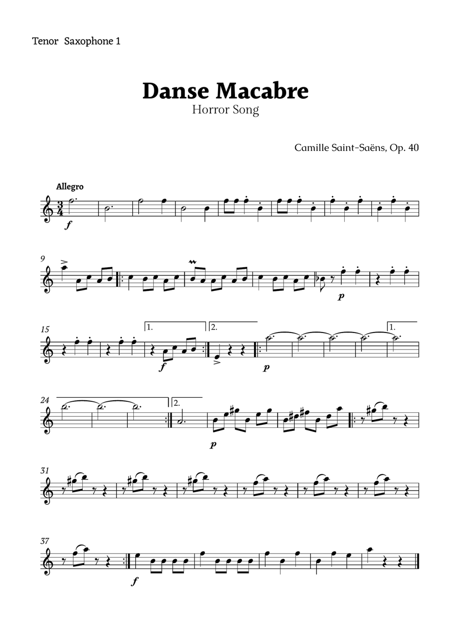 Danse Macabre by Camille Saint-Saëns Saxophone Quartet scores gallery preview page 4
