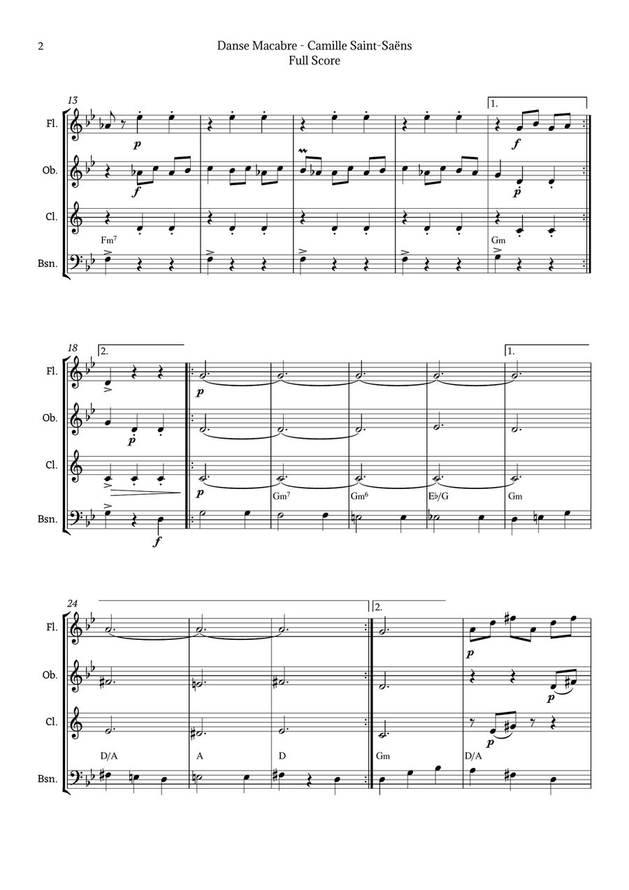 Danse Macabre by Camille Saint-Saëns Woodwind Quartet scores gallery preview page 2