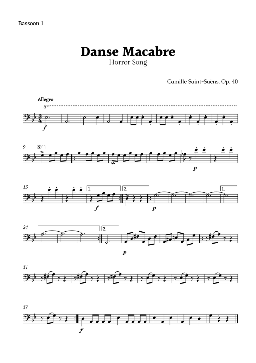 Danse Macabre by Camille Saint-Saëns Bassoon Quartet scores gallery preview page 4
