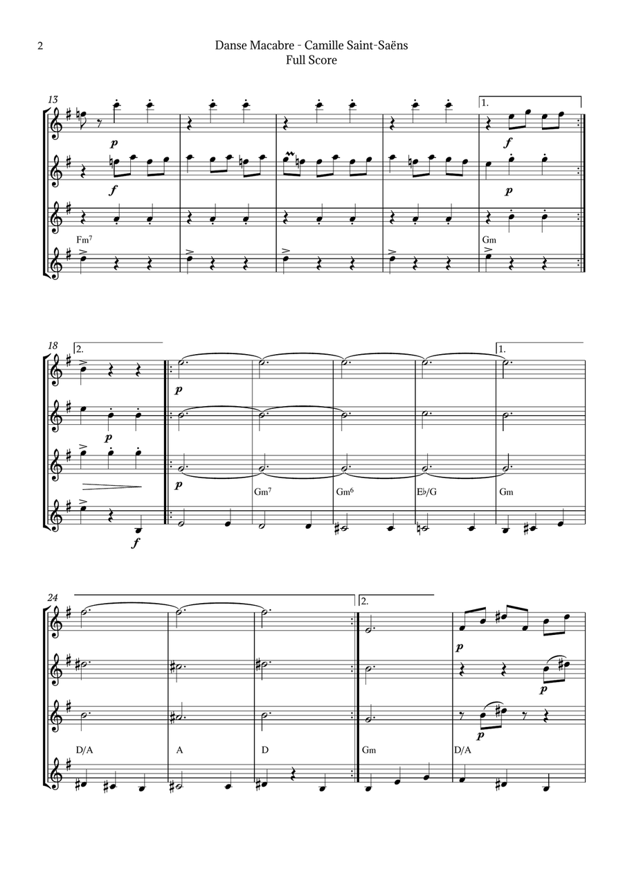 Danse Macabre by Camille Saint-Saëns Saxophone Quartet scores gallery preview page 2