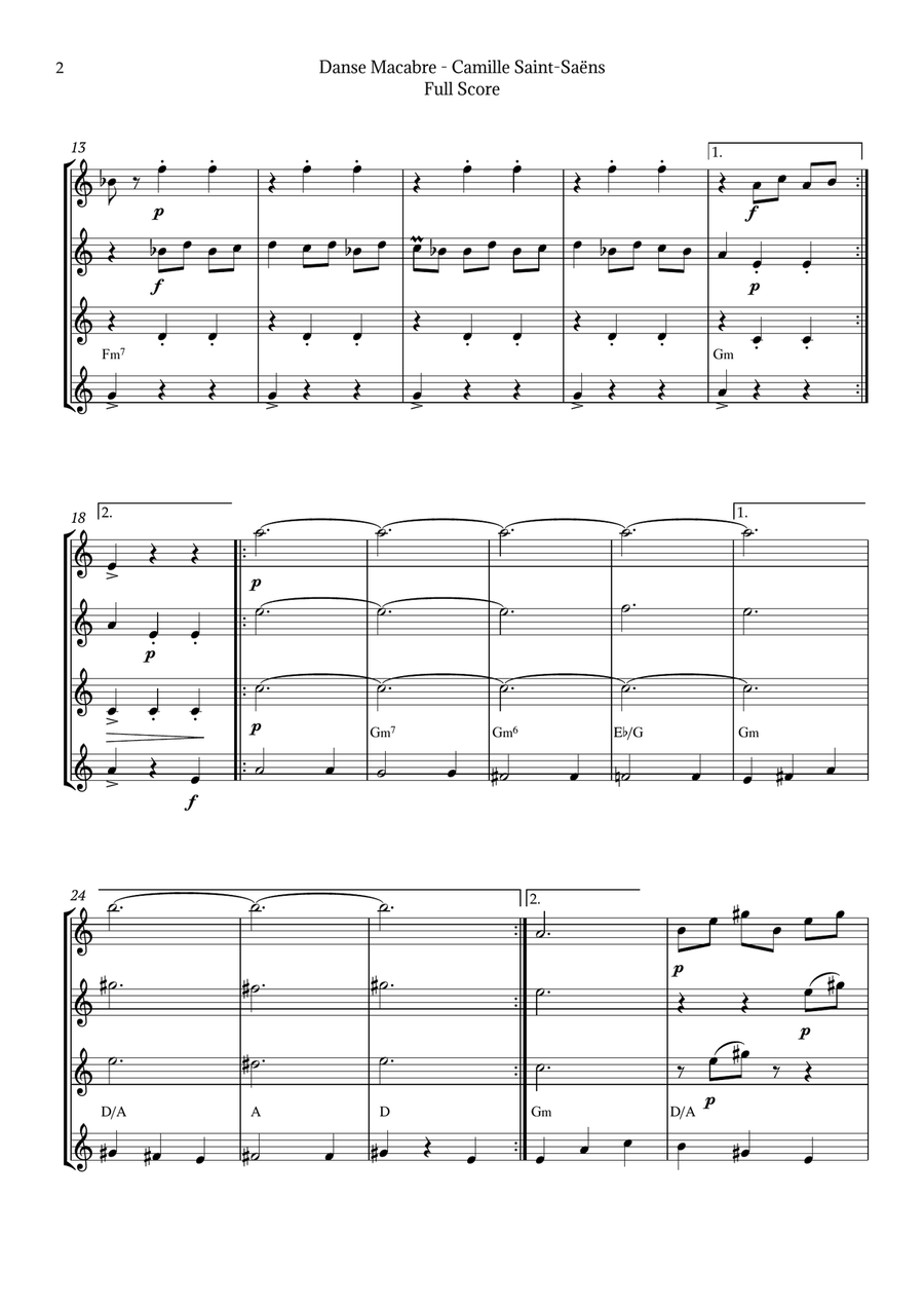 Danse Macabre by Camille Saint-Saëns Saxophone Quartet scores gallery preview page 2