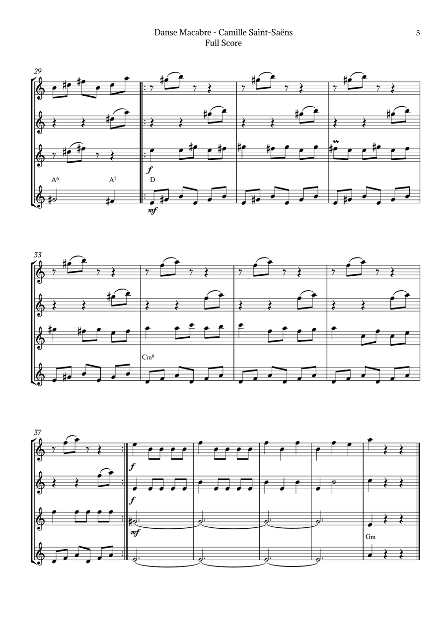 Danse Macabre by Camille Saint-Saëns Saxophone Quartet scores gallery preview page 3