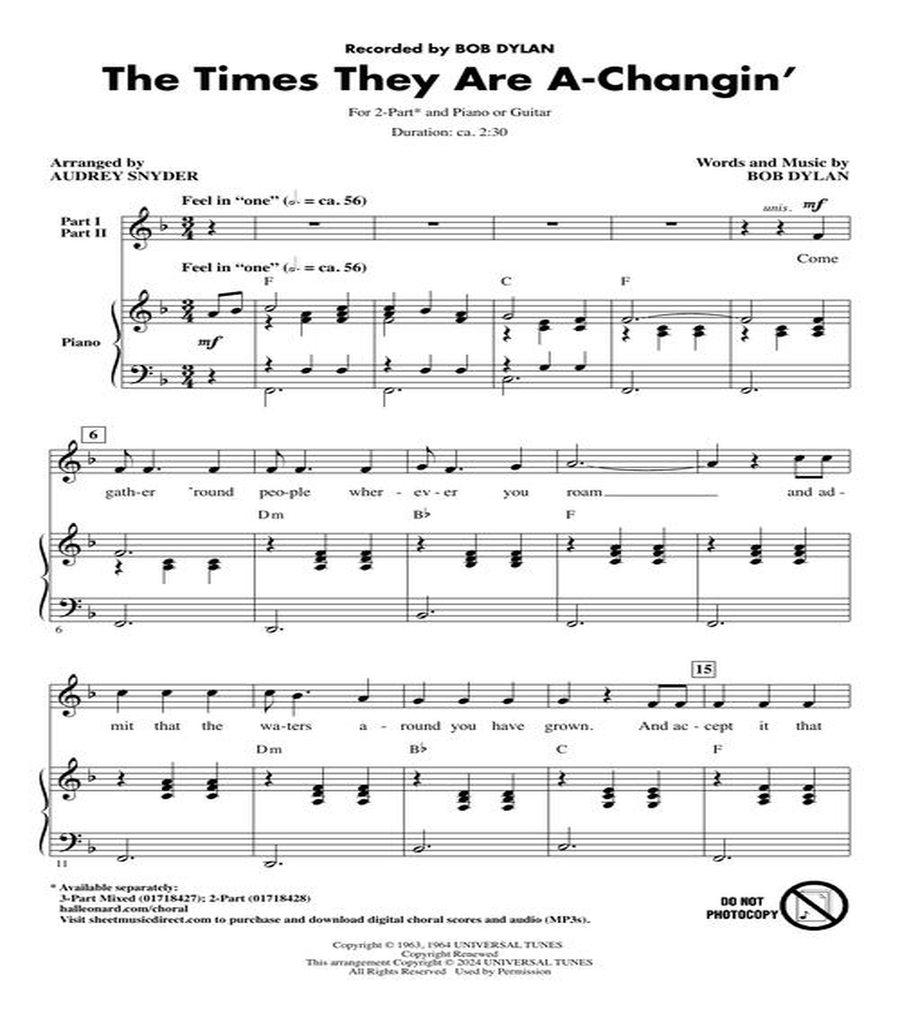 The Times They Are A-Changin' 2-Part scores gallery preview page 3