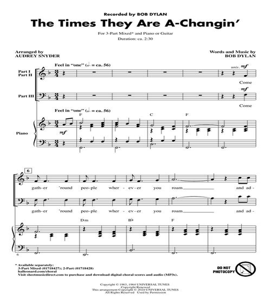 The Times They Are A-Changin' 3-Part scores gallery preview page 3