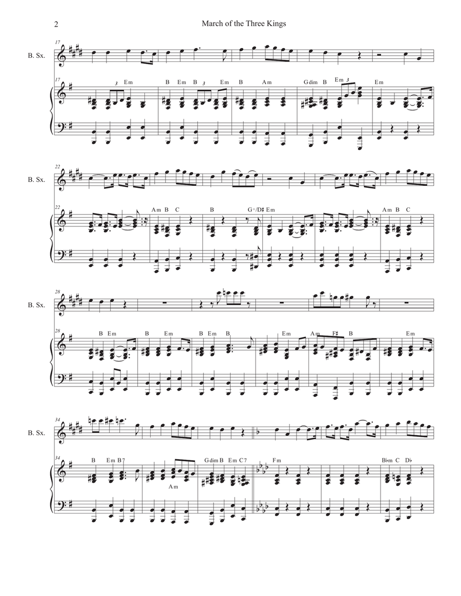March of the Three Kings (Baritone Saxophone and Piano) Baritone Saxophone scores gallery preview page 2