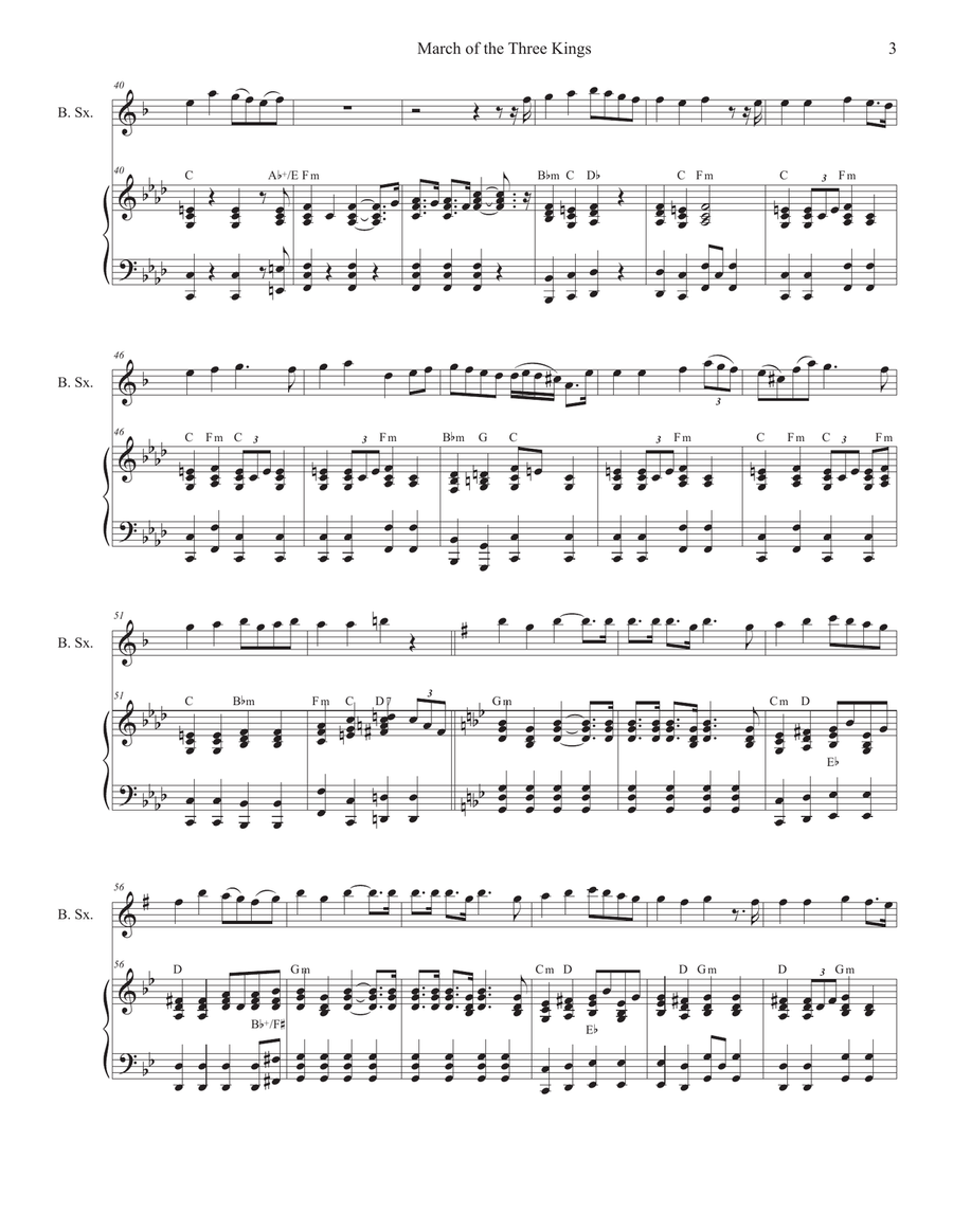 March of the Three Kings (Baritone Saxophone and Piano) Baritone Saxophone scores gallery preview page 3