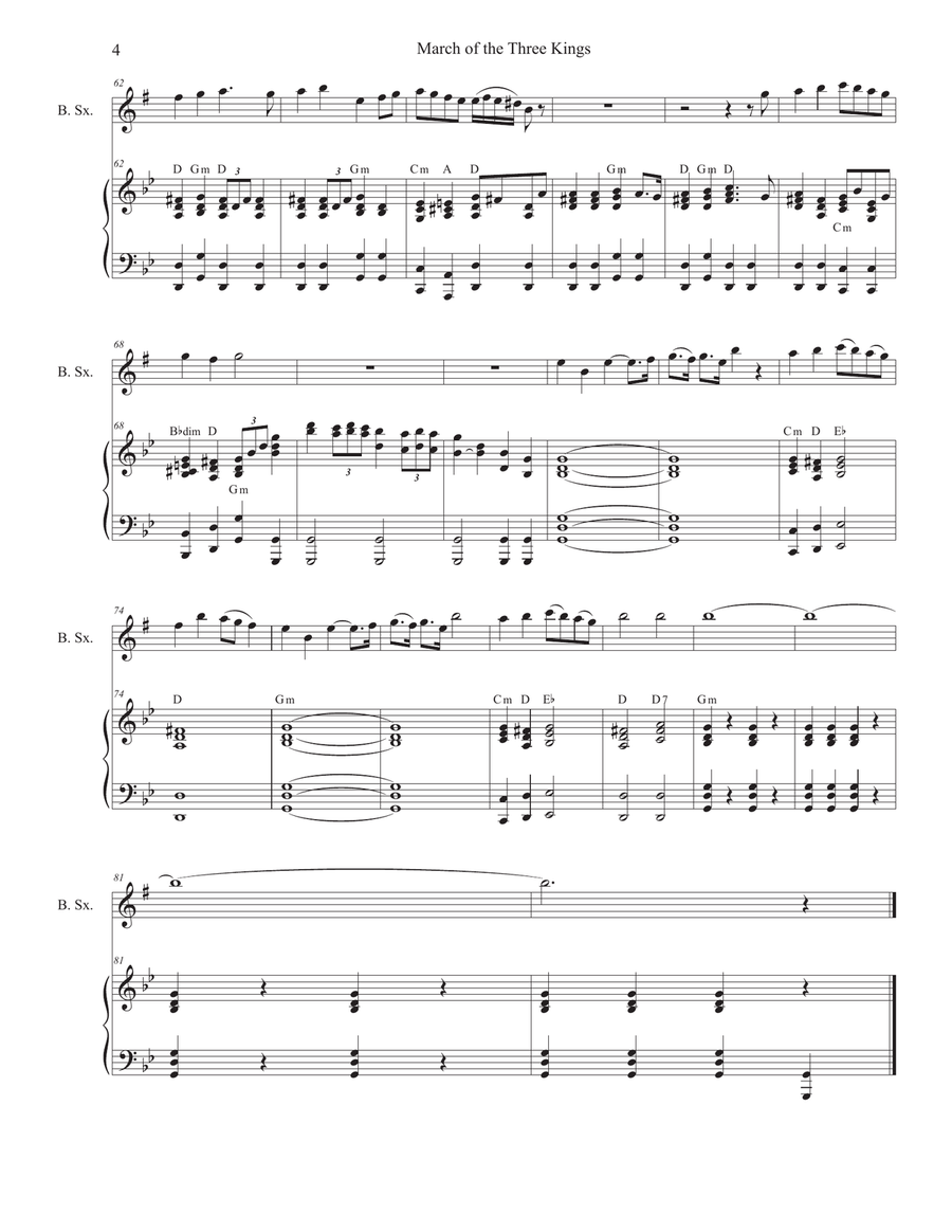 March of the Three Kings (Baritone Saxophone and Piano) Baritone Saxophone scores gallery preview page 4