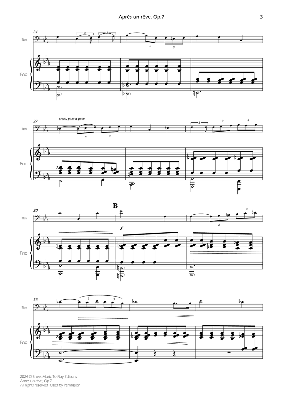 Après un rêve, Op.7 - Trombone and Piano (Full Score and Parts) Piano scores gallery preview page 5