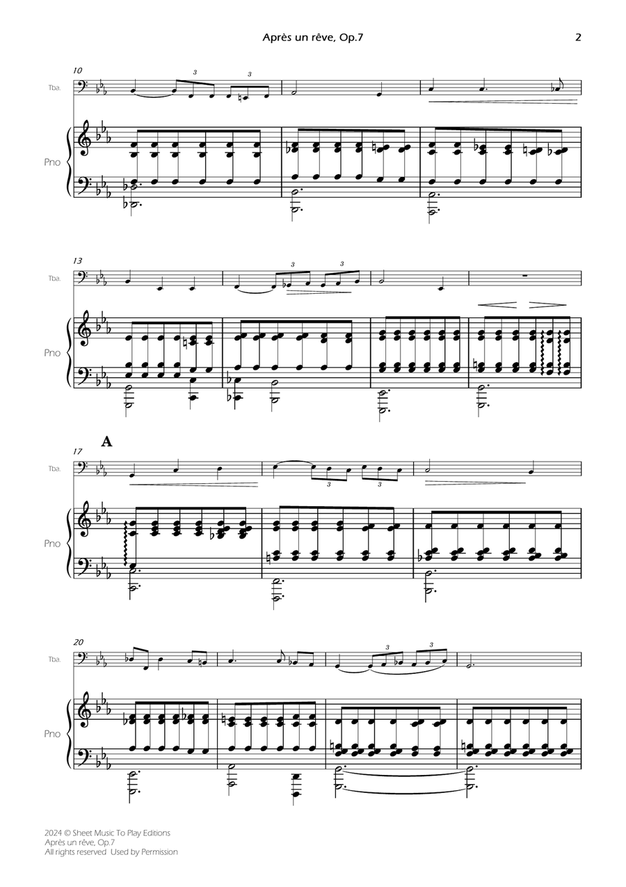 Après un rêve, Op.7 - Tuba and Piano (Full Score and Parts) Piano scores gallery preview page 4
