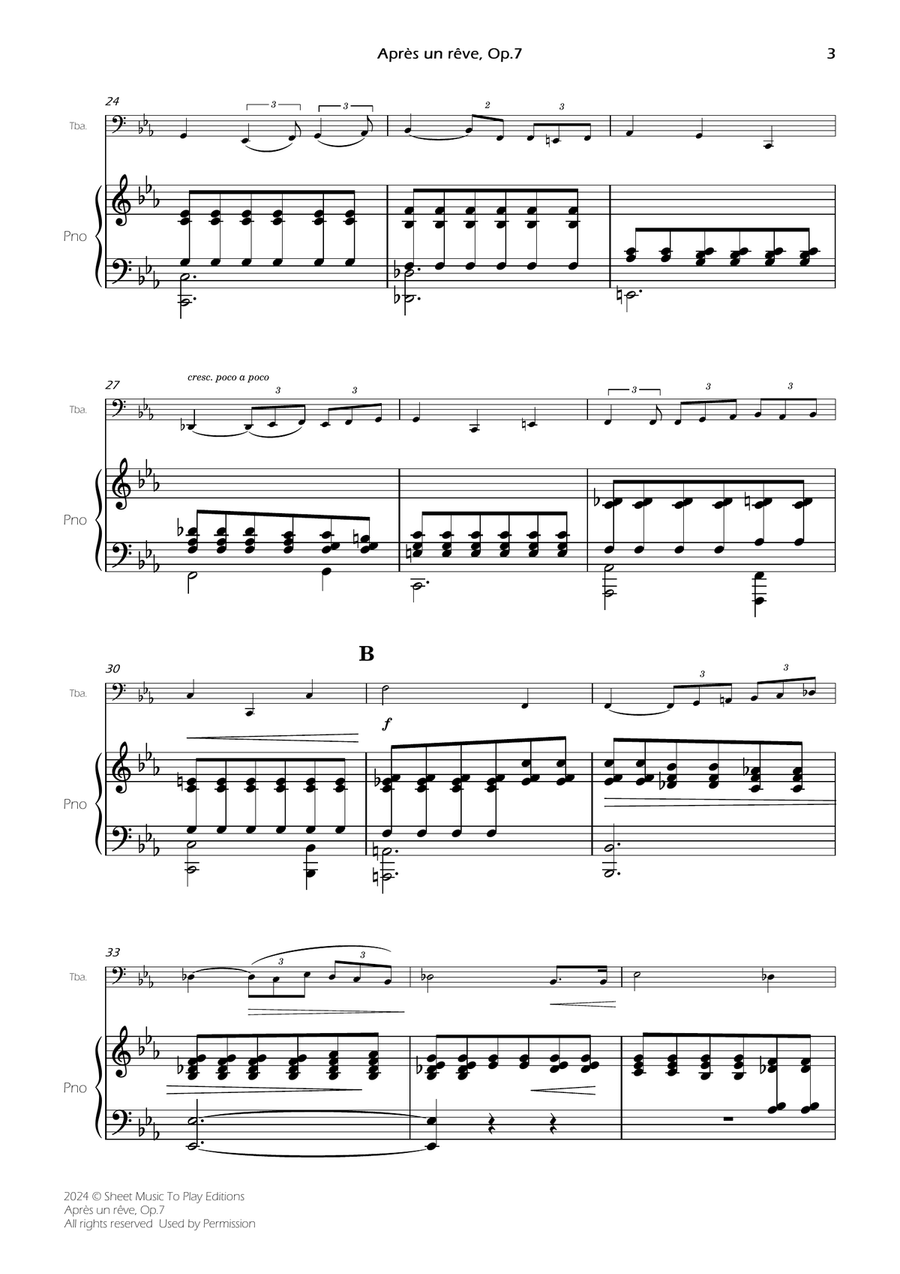 Après un rêve, Op.7 - Tuba and Piano (Full Score and Parts) Piano scores gallery preview page 5