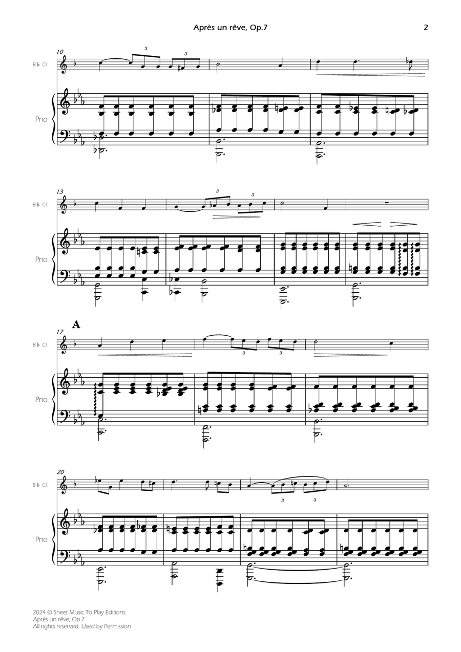 Après un rêve, Op.7 - Bb Clarinet and Piano (Full Score and Parts) B-Flat Clarinet scores gallery preview page 4